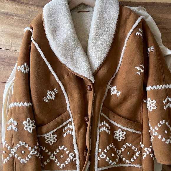Maje Jackets & Blazers - Maje Paris shearling tan jacket / coat embroidered